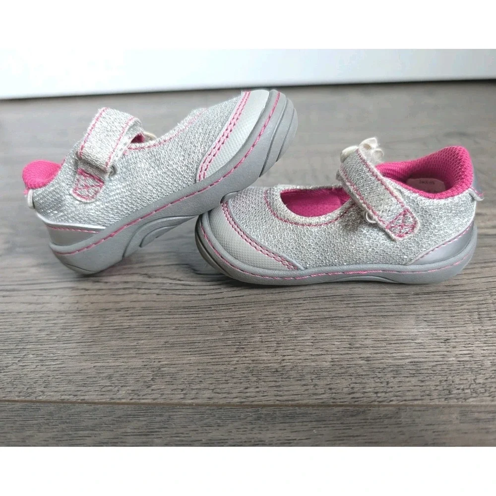 Stride Rite Surprize Pauline Baby Girls Silver Pink Sparkle Sandals Sz 3 Toddler